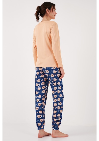 Lela Streç Regular Fit Beli Lastikli Bisiklet Yaka Bayan Pijama Takımı 65714101 Şeftali