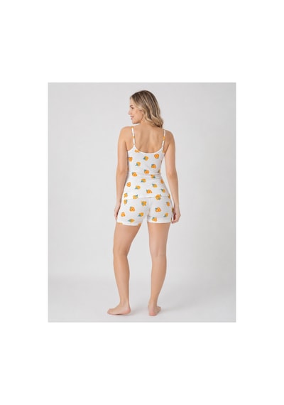 Pijamask Kadın Beyaz Çilek Desenli Askılı Şortlu Pijama Takımı Pamuklu Yazlık Ev Giyim P100-0040 Beyaz