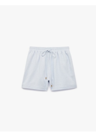 Koton Beli Bağcıklı Keten Karışımlı Mini Şort Mavi 6sak40433uw