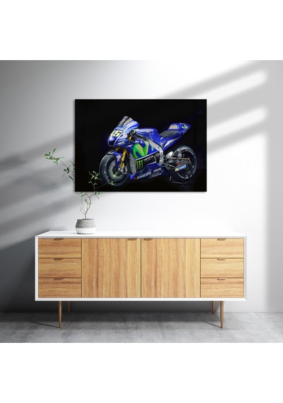 Cakasepetim Yamaha Eneos Mavi Yarış Motorsikleti Karanlık Arka Plan Ahşap Mdf Tablo