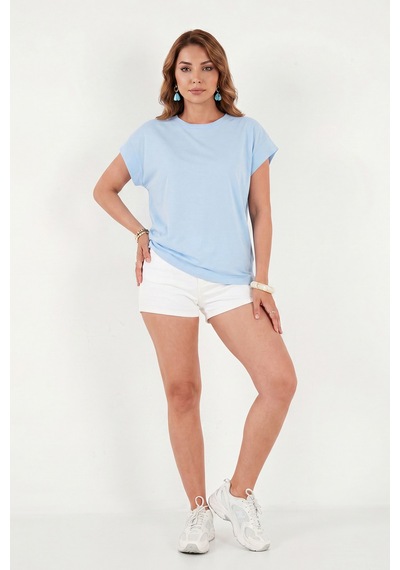 Lela Pamuklu Rahat Kalıp Bisiklet Yaka T Shirt Bayan T Shirt 5866955 Bebe Mavi