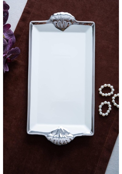 Arven Dikdörtgen Silver Sunum Tepsi - 41 Cm Beyaz - Silver