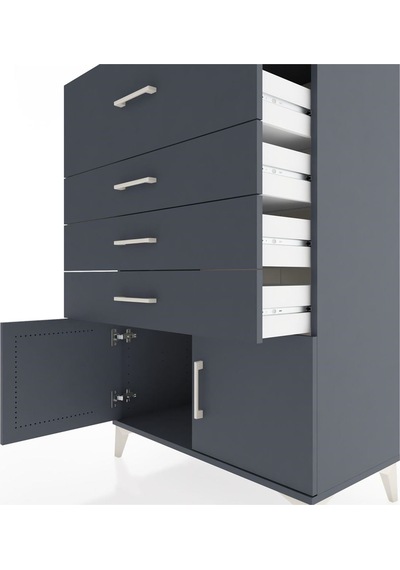 Hyperion Dolap 4 Çekmeceli 2 Kapaklı 88x44x134 Antrasit-antrasit Antrasit