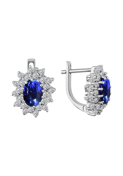 Sirius Iki Sıra Pırlantalı Ve Oval Safir Taşlı Küpe 0807E0018