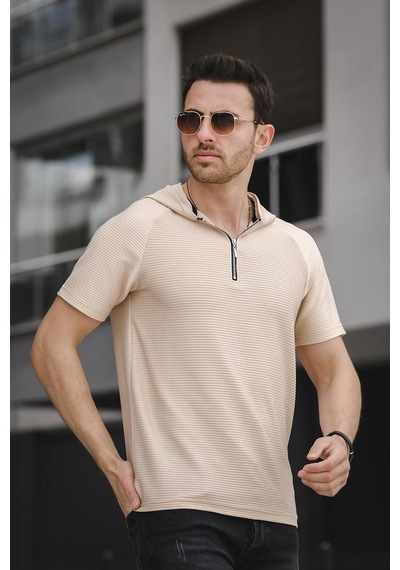 Allard Ottoman Kumaş Slim Fit Fermuarlı Kapüşonlu Erkek Tshirt 001