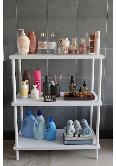 3 Raflı Çevir Tak Beyaz Metal Gövdeli Çok Amaçlı Banyo Rafı Ve Organizer Raf Banyo Dolabı Beyaz