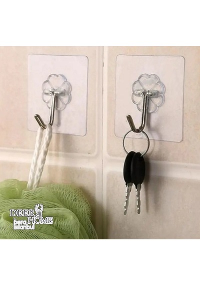 10 Adet Süper Güçlü Şeffaf Mutfak Banyo Kancası Çerçeve Askısı Kendinden Yapışkanlı Şeffaf Yapışkan