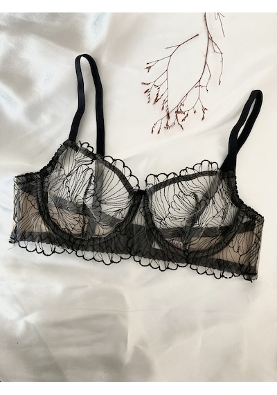 Arona Dantelli Brode İşlemeli Balenli Sütyen Takım Siyah-Nude Nude - Siyah