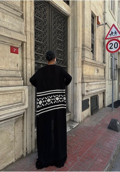 Lymens Jenna Püsküllü Uzun Hırka Siyah
