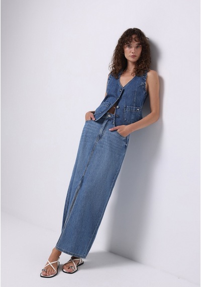 Colin's Colins Slim Fit Düz Düğmeli Kadın Mavi Etek Cl1075299 Q1.v1 Dn44400 Denim