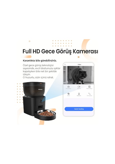 Qq029 Kameralı 1080p Gece Görüş, Akıllı Otomatik Kedi Köpek Mama Kabı, 2.4ghz/5ghz, 4lt, Metal Kase