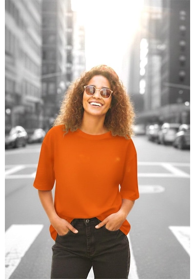 Mily Kadın Oversize Basic Bisiklet Yaka Pamuklu T-shirt Rahat Kesim Unisex Sevgili Kombini Turuncu Mily Kadın Oversize Basic Bisiklet Yaka Pamuklu T-shirt Rahat Kesim Unisex Sevgili Kombini Turuncu