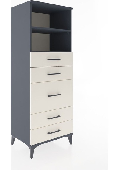 Hyperion Dolap 2 Raflı 5 Çekmeceli 60x44x163 Antrasit-aytaşı Antrasit