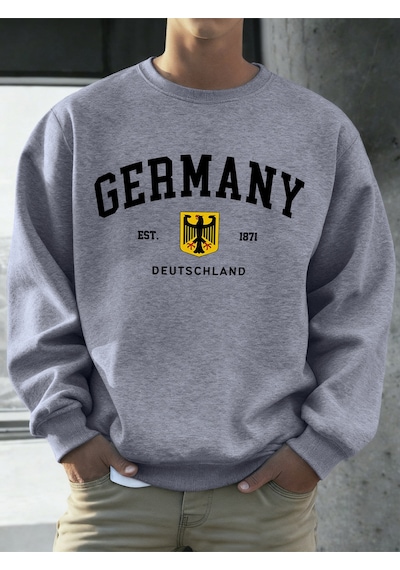 Startmore Startmorealmanya Deutschland Ulusal Amblem Baskı Erkekler Kazak Moda Polar Kazak Retro Rahat Uzun Koll Gri