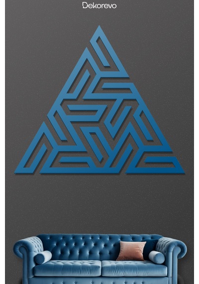 Üçgen Labirent - Metal Duvar Tablosu - Metal Duvar Sanatı - Mavi - 65 X 75 Cm