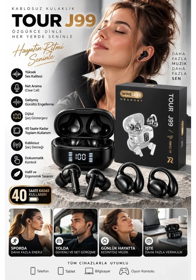 Küpe Tasarımını Sevenlere 4 Kulaklıklı Bluetooth Kulaklık Seti Kulağa Girmeyen Tasarım Diğer