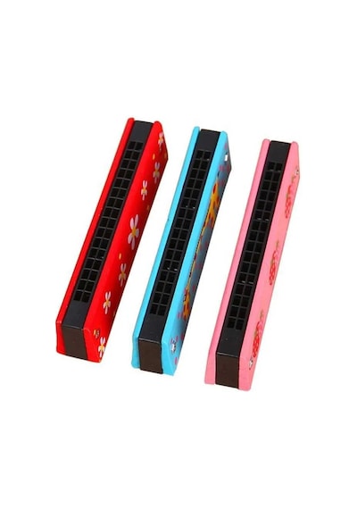 2'li Ahşap Çocuk Mızıka Seti 16 Delikli 12cm Renkli Eğitici Ahşap Oyuncak Müzik Aleti Mızıka