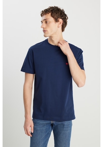%100 Pamuk Relaxed Fit Geniş Kesim Bisiklet Yaka Minimal Logo Lacivert Tişört NAVY