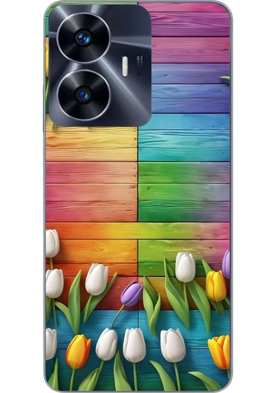 Realme C55 Uyumlu Renkli Laleler Baskılı Silikon Kılıf