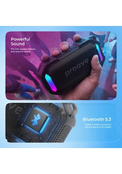 Proove Black Rock 10w Taşınabilir Bluetooth Hoparlör Tws & Rgb Işıklı Ipx7 Su Geçirmez Manyetik Mıknatıslı