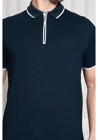 Erkek Jeuss Oysho Kumaş Fermuarlı Yakalı Petrol Mavi Tshirt Çoklu Renk