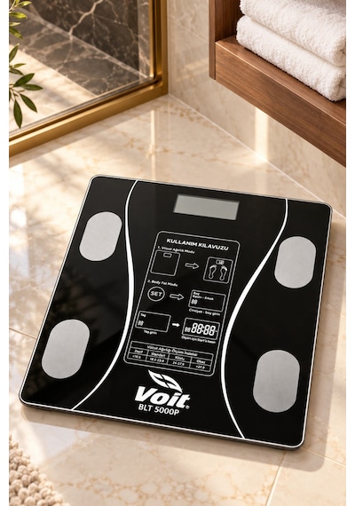 Voit Blt5000 Bluetooth Baskül - Dijital Akıllı Tartı - Yağ Ölçer Tartı - Pil Ve Mezura Hediyeli Tartı - Siyah
