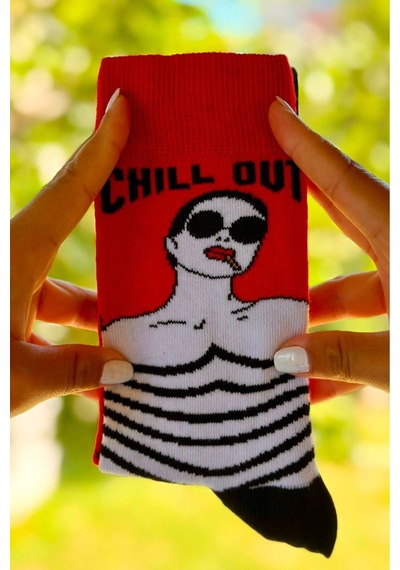 Lousocks Unisex Sağlı Sollu Chill Out Desenli Soket Çorap Kırmızı