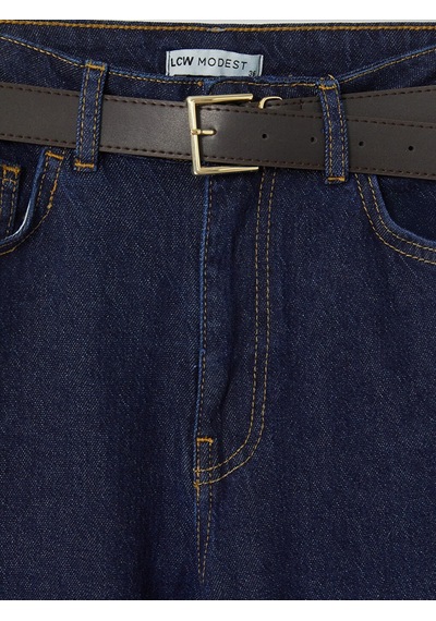 Lcw Modest İndigo Beli Kemerli Straight Jean