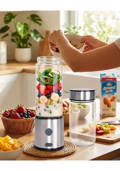 Mey İthalat Taşınabilir Cam Blender 450 Ml 350 Ml Çift Hazneli Smoothie Blender Çok Renkli
