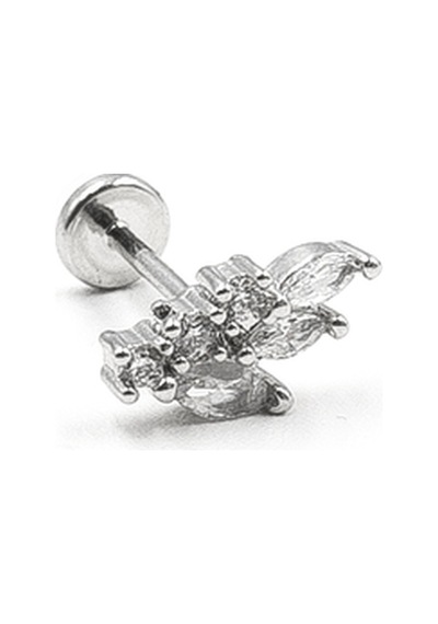 Yaprak Figürlü Zirkon Taşlı Gümüş Tragus Helix Piercing Anti Alerjik, Kararma Yapmaz Çok Renkli