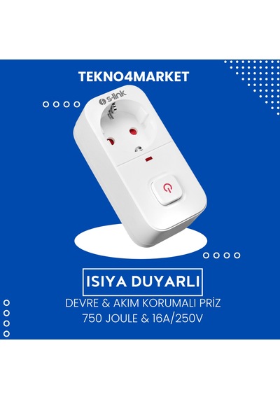 S-Link SL-010 750 Joule Anahtarlı Isıya Duyarlı Akım Korumalı Tekli Priz