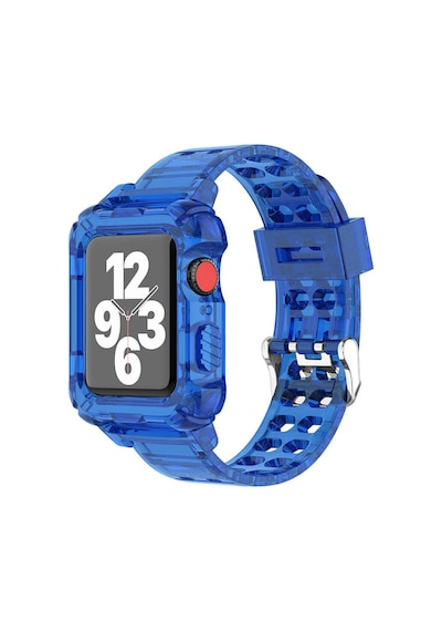 Wozlo Apple Uyumlu  Watch 1, 2, 3, 4, 5, 6, 7, 8, Se Kasa Koruma 38/40/41mm Spor Kordon Kayış - Şeffaf Mavi