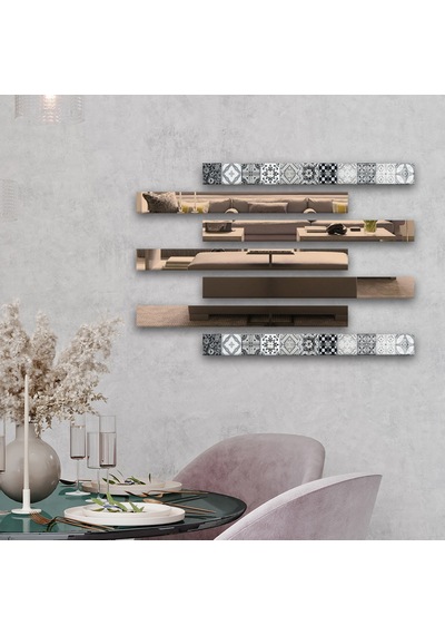 Decorita Dekor Camı|Karakalem Çizim Cam ve Bronz Ayna|7'li Takım Karakalem Çizim