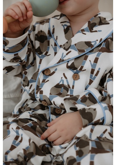 Oh La La Koala Panda Desenli Yaka Detaylı Pijama Üst Kahverengi