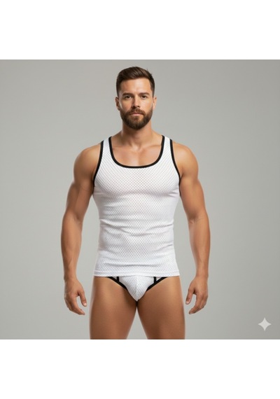 Beyaz Delikli Kumaş Tank Top Slip Takımı Çok Renkli