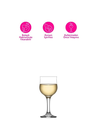 Lav Nevakar Cam Beyaz Şarap Kadehi 6'lı 200 ml Ayaklı (Meşrubat/Su Bardağı)