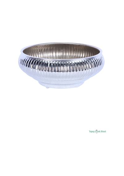 Yapay Çiçek Sitesi Metal Dekoratif Çizgili Ufo Saksı 8 Cm Gümüş