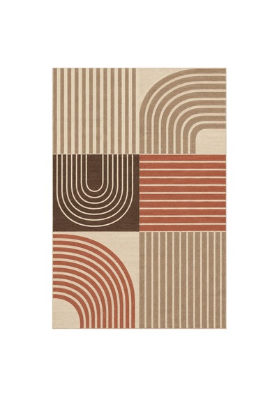 Kartela Halı Retro Çizgili Patchwork Halı Bej Kaymaz Taban Makinede Yıkanabilir 60x90 Cm