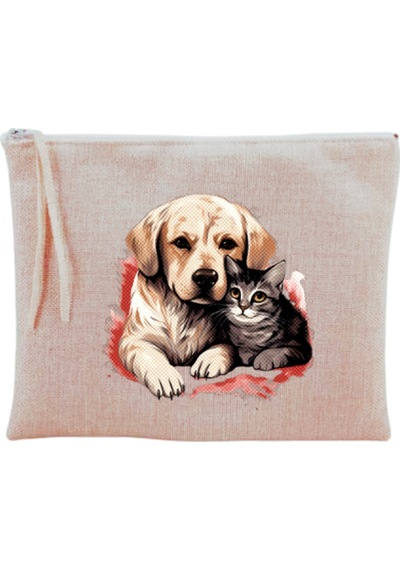 Kedi Ve Köpek Baskılı Makyaj Çantası