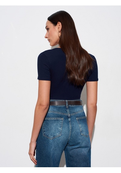 Dilvin 32758 V Yaka Kısa Kollu T-shirt-k.lacivert
