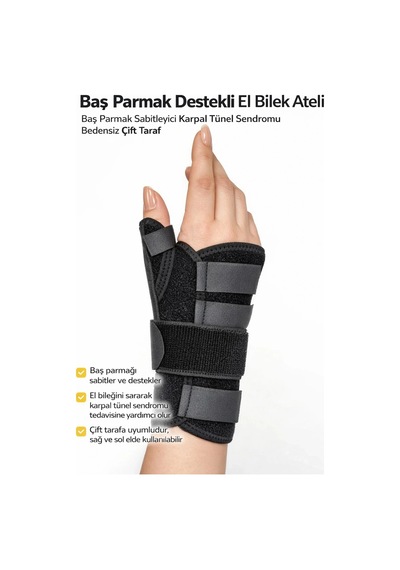 Parmak Destekli Ayarlanabilir El Bilek Ateli Çift Taraflı Günlük Rahat Kullanım Siyah
