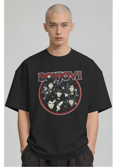 Bonjovi Rock Metal Müzik Grubu Baskılı Unisex Oversize Premium Ti Siyah