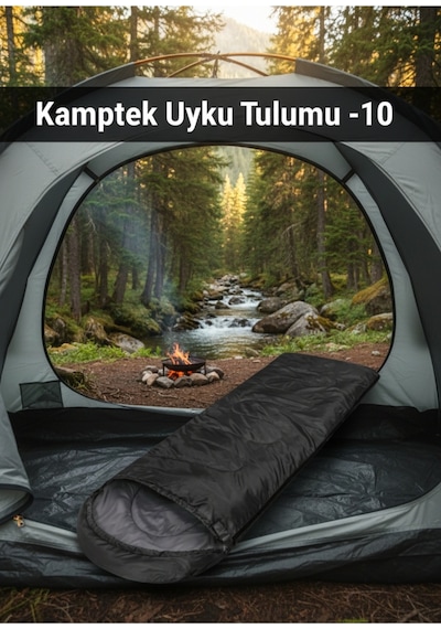 Kamptek Uyku Tulumu -10 C Dört Mevsim, Hafif Ve Dayanıklı Kamp Uyku Tulumu Taşıma Çantalı Siyah
