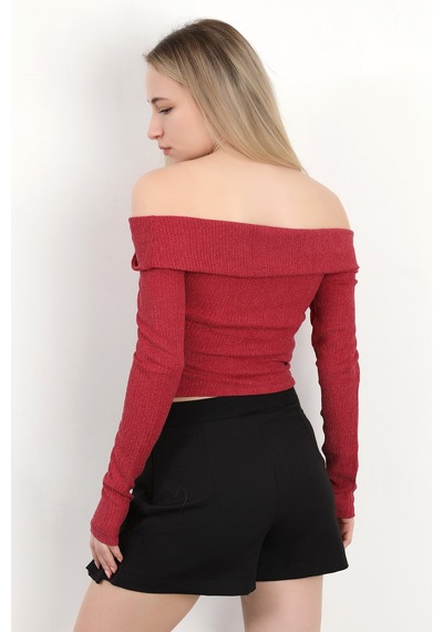 Giysa Kadın Madonna Yaka Uzun Kollu Bürümcük Bluz Bordo - Ms0000589 Bordo