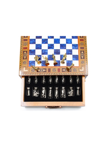 Saklamalı - 181 - Satranç Roma Oymalı Sc38s - 32cm, Mavi Tahta - Muratech - - Sc32m