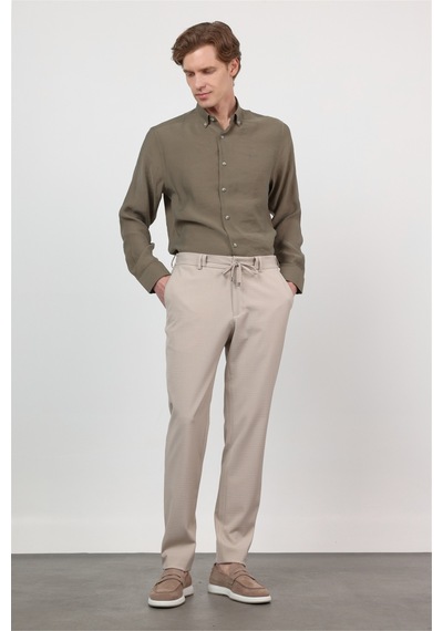 İmza Koyu Bej Yan Cep Kendinden Desenli Gofreli Jogger Slim Fit Esnek Pantolon 1003260177