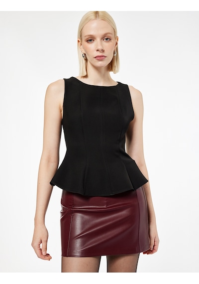 Koton Bisiklet Yaka Kolsuz Peplum Bluz Siyah 6wak60105pw Siyah