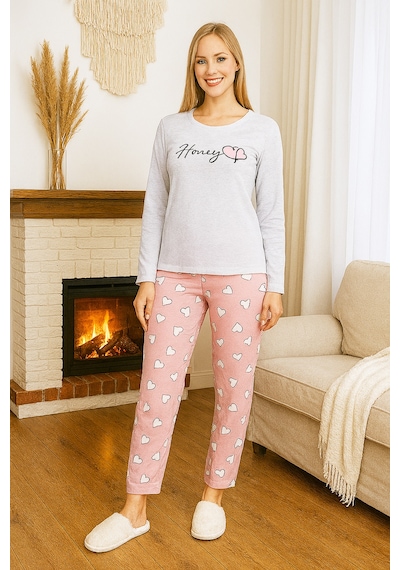 Remsa Kadın Kalp Desen Suprem Pijama Takımı 0455 Gri02 Gri02