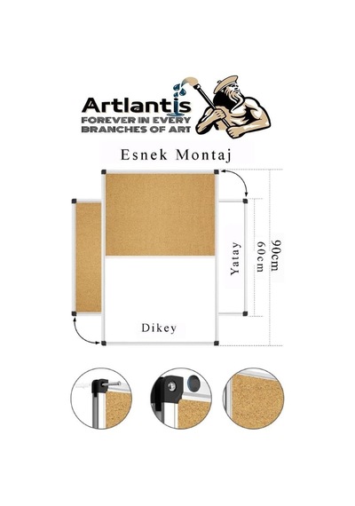 Çift Fonksiyonlu Yazı Tahtası Ve Mantar Pano 60x90 Cm 1 Adet Alüminyum Çerçeveli Yazı Tahta Kalemi Ve Silgisi Har Genel