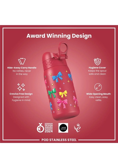 Ion8 - Paslanmaz Çelik Çocuk Suluk - Fiyonklar - 400 Ml - Sızdırmaz Çok Renkli
